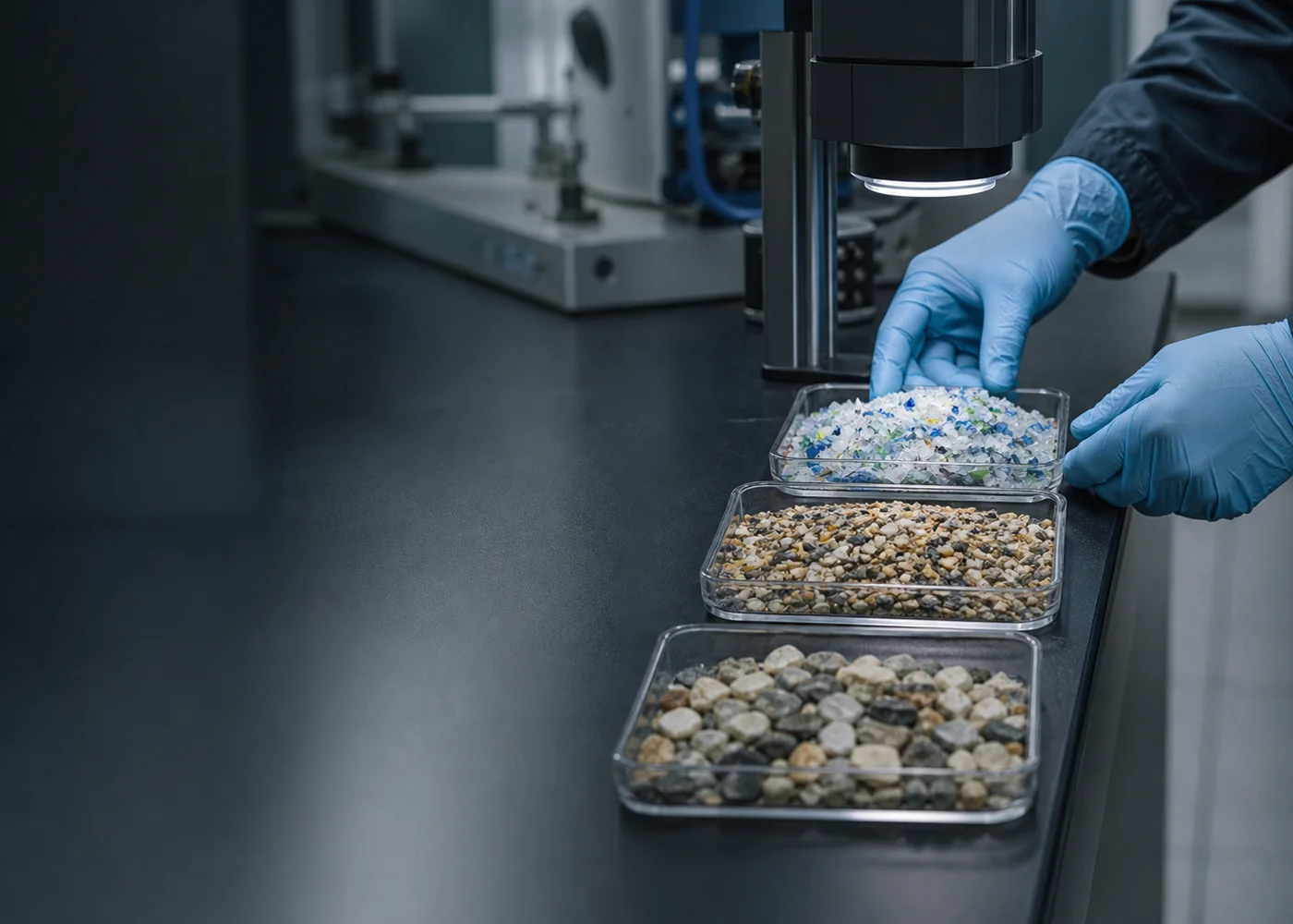 Industrial application laboratory testing grain, plastic and mineral samples