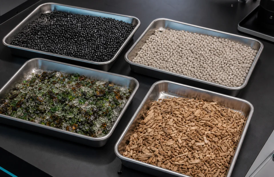Muestras de té y productos botánicos para clasificación óptica